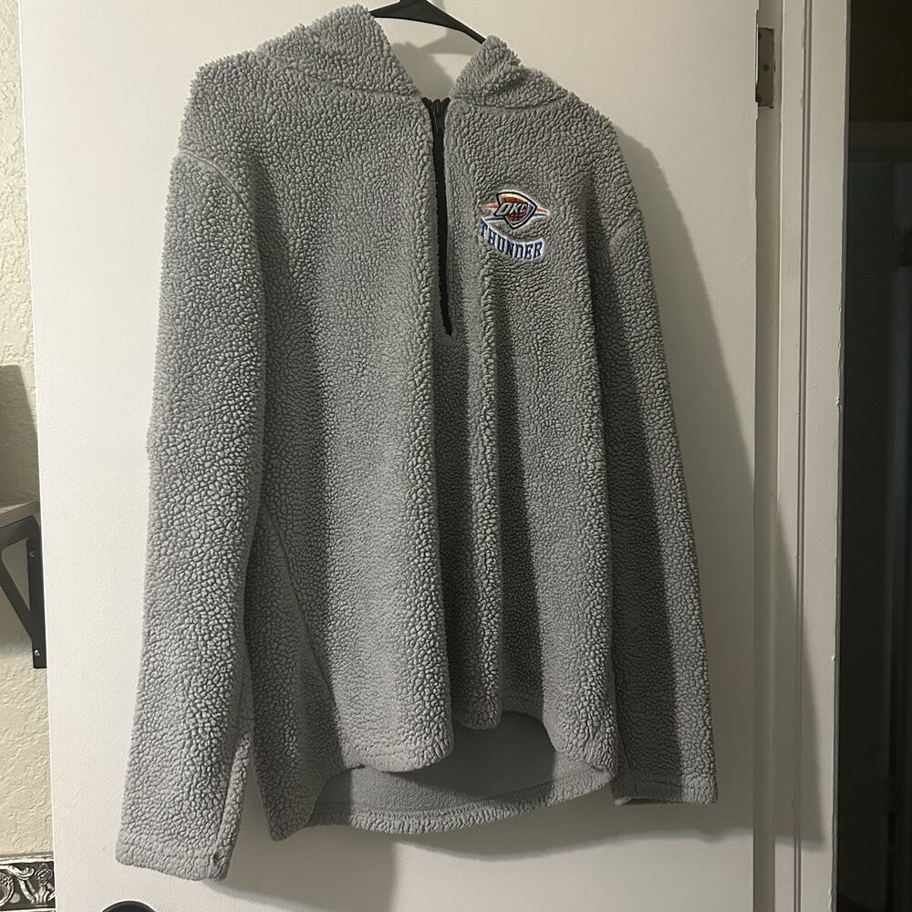 Oklahoma City Thunder Quarter Zip Sherpa Jacket Grey OKC Basketball Hooded